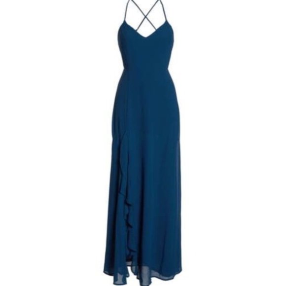 Lulus Dresses & Skirts - Lulu's Navy Blue Luxurious Lace Up Back Maxi Dress